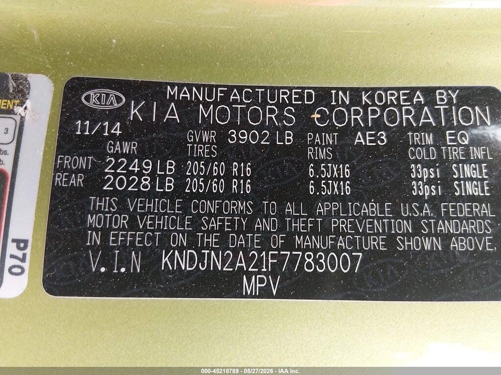 KNDJN2A21F7783007 2015 KIA SOUL photo no. 9