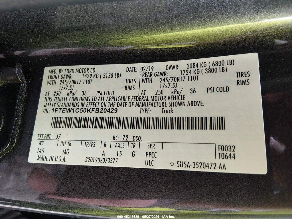 1FTEW1C50KFB20429 2019 FORD F-150 photo no. 9