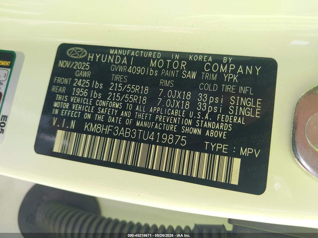 KM8HF3AB3TU419875 2026 HYUNDAI KONA photo no. 9