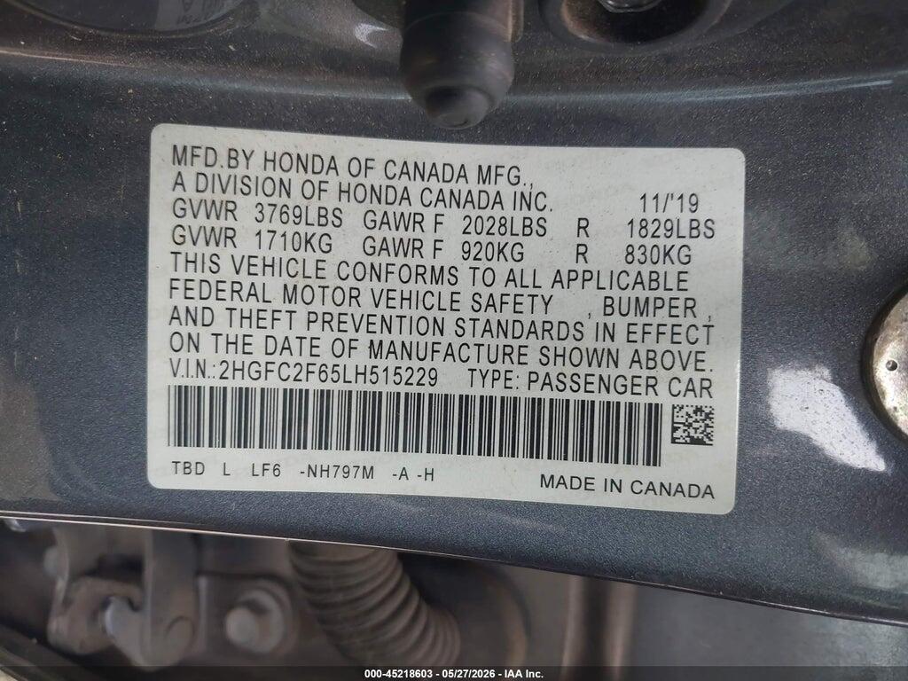 2HGFC2F65LH515229 2020 HONDA CIVIC photo no. 9