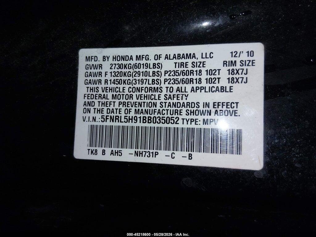 5FNRL5H91BB035052 2011 HONDA ODYSSEY photo no. 9