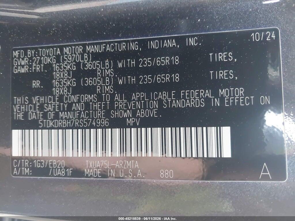 5TDKDRBH7RS574996 2024 TOYOTA HIGHLANDER photo no. 9