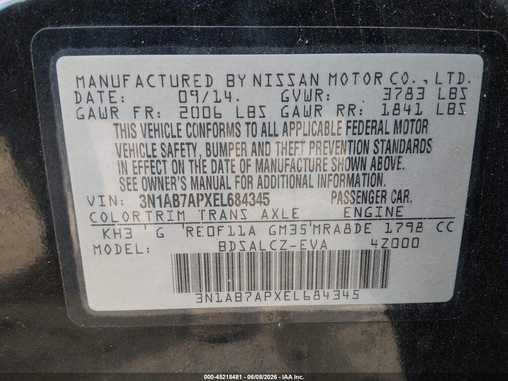 3N1AB7APXEL684345 2014 NISSAN SENTRA photo no. 9