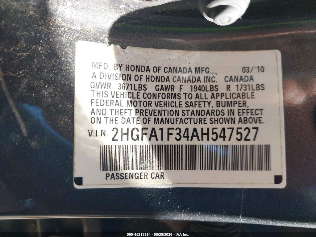 2HGFA1F34AH547527 2010 HONDA CIVIC photo no. 9