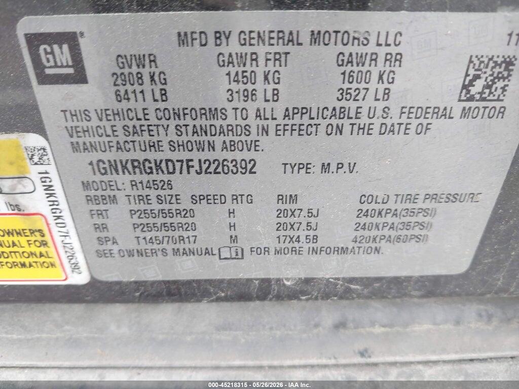 1GNKRGKD7FJ226392 2015 CHEVROLET TRAVERSE photo no. 9