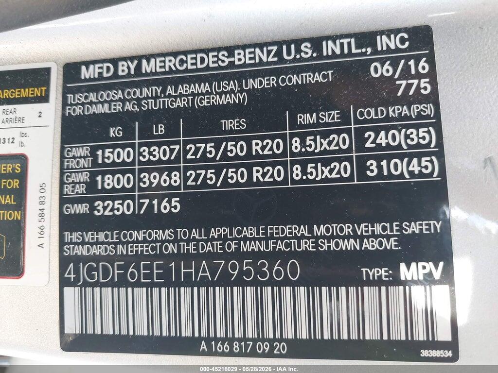 4JGDF6EE1HA795360 2017 MERCEDES-BENZ GLS 450 photo no. 9