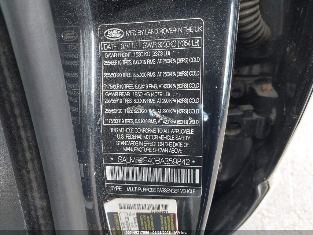 SALMF1E40BA359842 2011 LAND ROVER RANGE ROVER photo no. 9