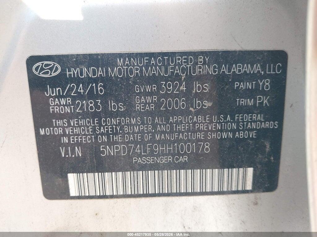 5NPD74LF9HH100178 2017 HYUNDAI ELANTRA photo no. 9