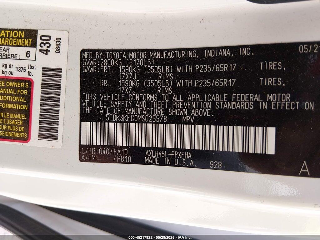 5TDKSKFC0MS025578 2021 TOYOTA SIENNA photo no. 9