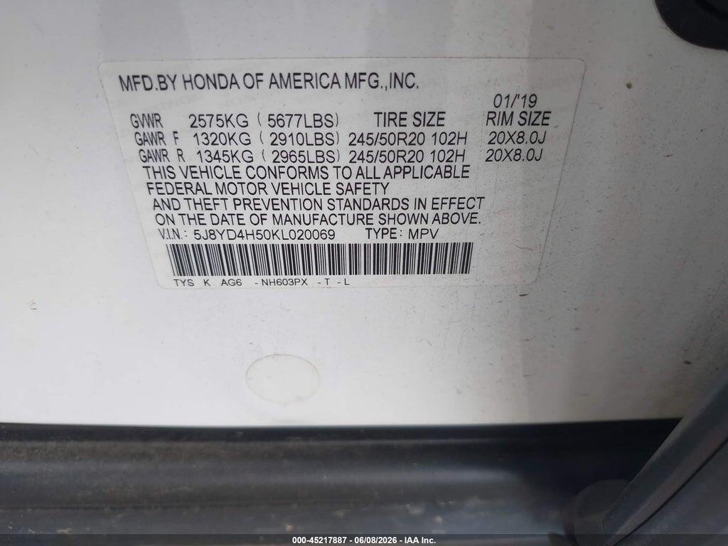 5J8YD4H50KL020069 2019 ACURA MDX photo no. 9