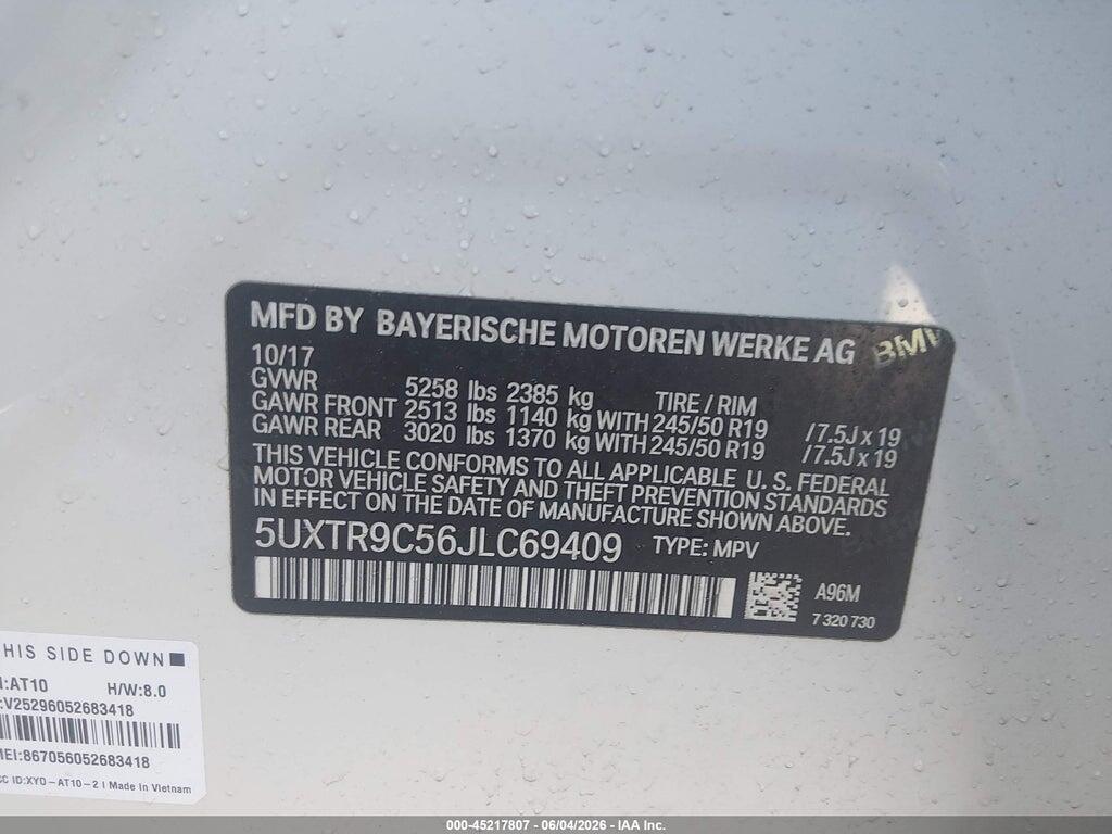 5UXTR9C56JLC69409 2018 BMW X3 photo no. 9