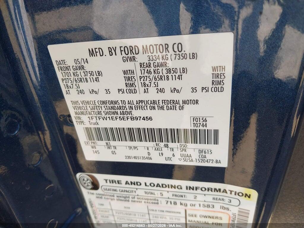 1FTFW1EF5EFB97456 2014 FORD F-150 photo no. 9