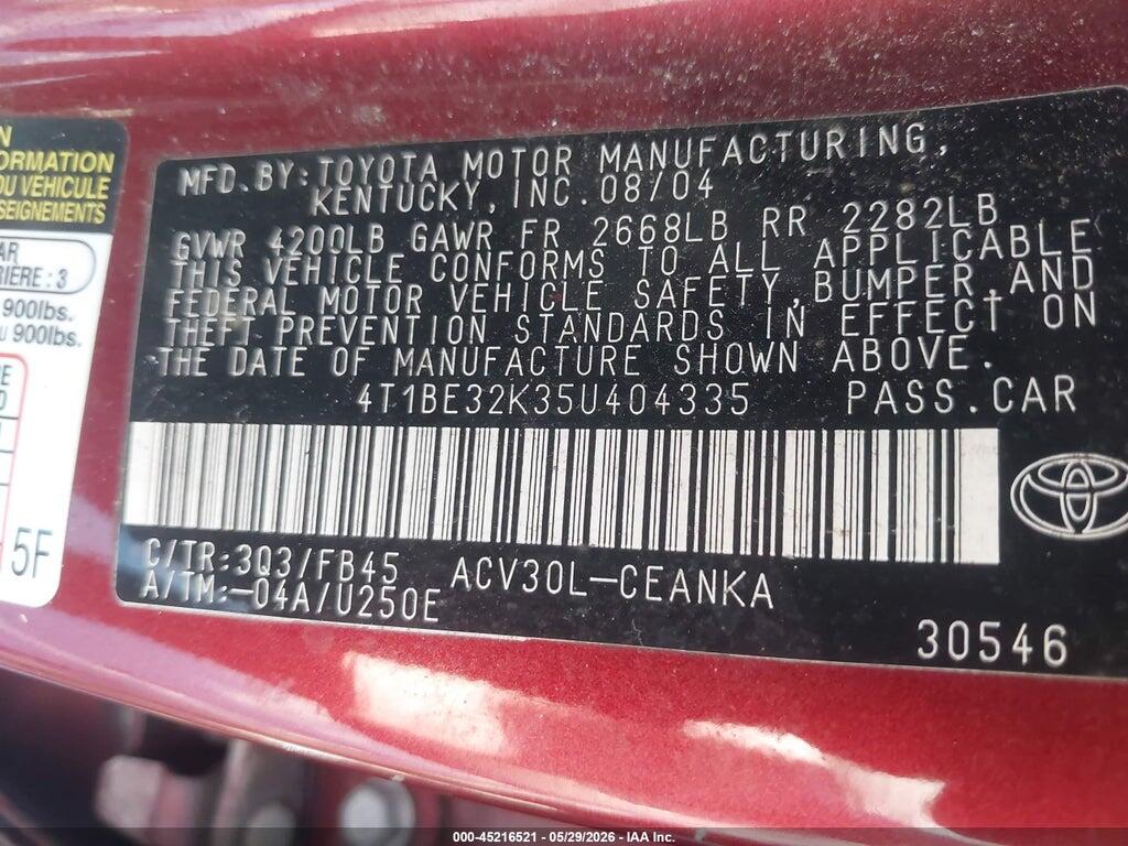 4T1BE32K35U404335 2005 TOYOTA CAMRY photo no. 9