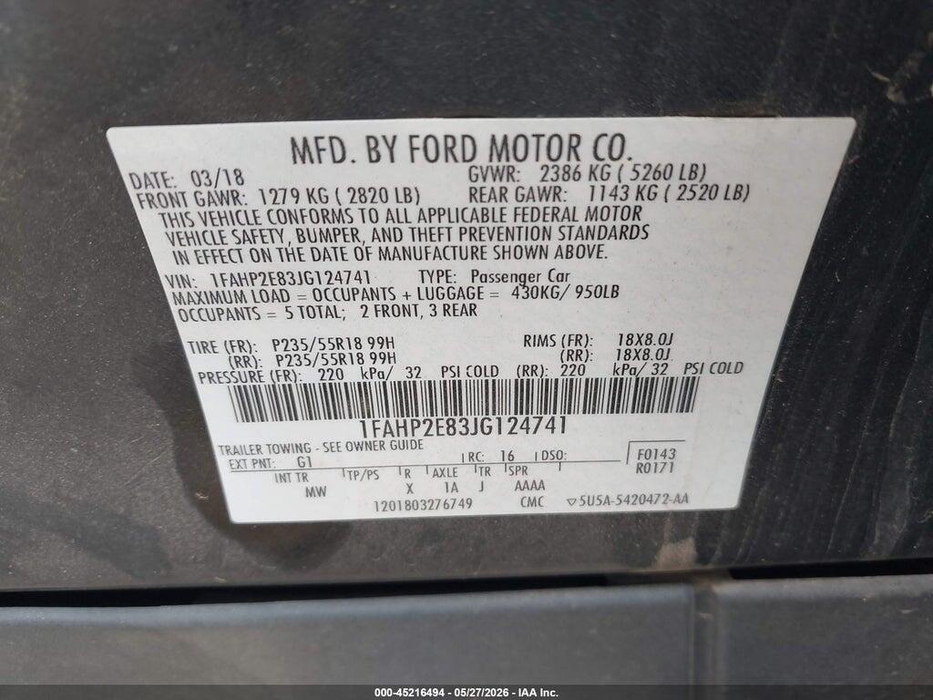 1FAHP2E83JG124741 2018 FORD TAURUS photo no. 9