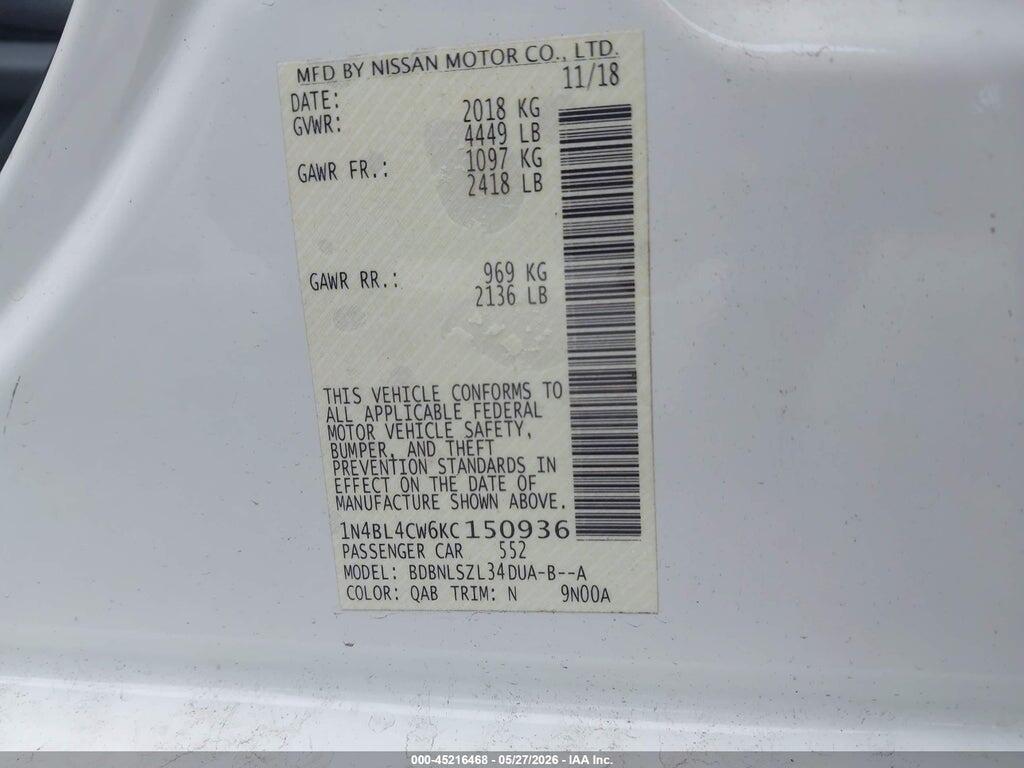 1N4BL4CW6KC150936 2019 NISSAN ALTIMA photo no. 9