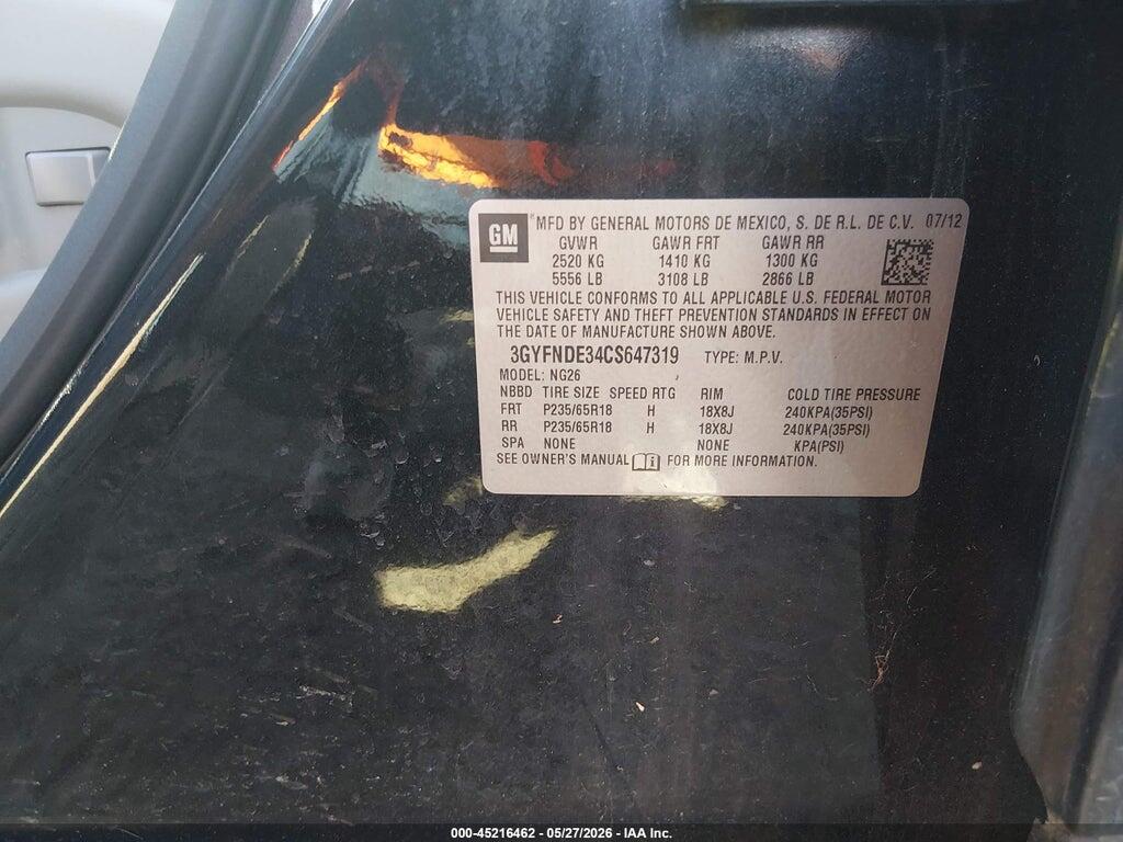 3GYFNDE34CS647319 2012 CADILLAC SRX photo no. 9
