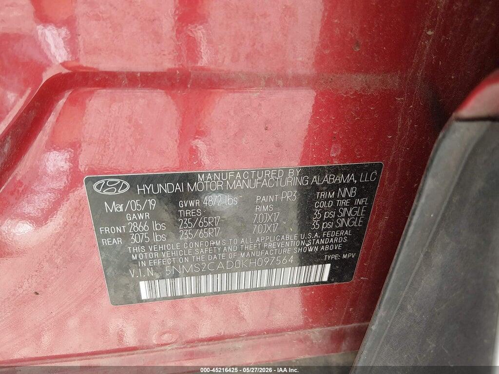 5NMS2CAD0KH097564 2019 HYUNDAI SANTA FE photo no. 9