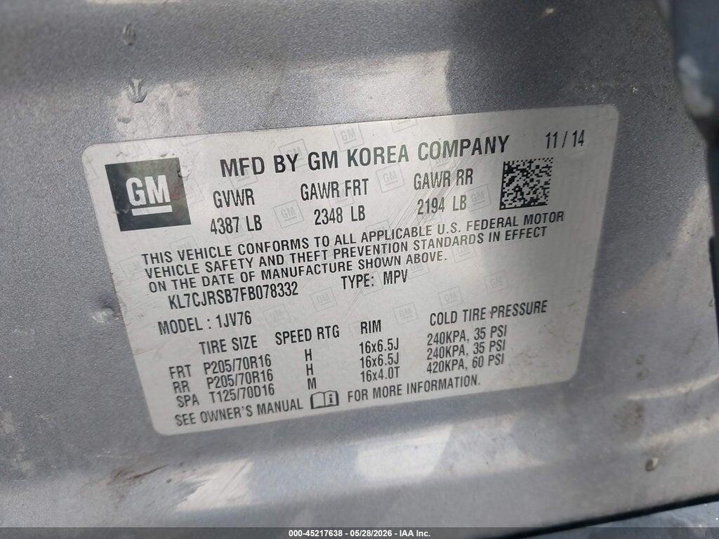 KL7CJRSB7FB078332 2015 CHEVROLET TRAX photo no. 9