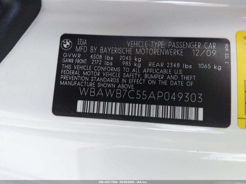 WBAWB7C55AP049303 2010 BMW 335I photo no. 9
