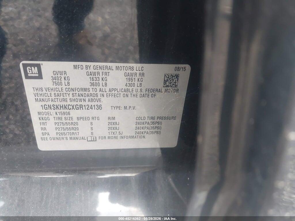 1GNSKHKCXGR124136 2016 CHEVROLET SUBURBAN photo no. 9