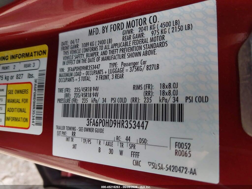3FA6P0HD9HR353447 2017 FORD FUSION photo no. 9