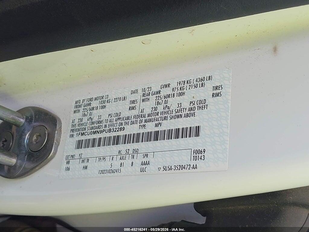 1FMCU0MN9PUB32289 2023 FORD ESCAPE photo no. 9
