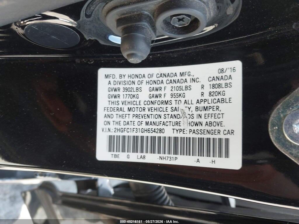 2HGFC1F31GH654280 2016 HONDA CIVIC photo no. 9