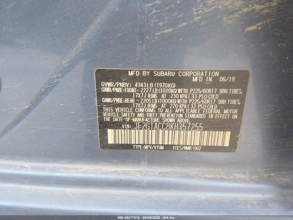 JF2GTACC8KH357255 2019 SUBARU CROSSTREK photo no. 9