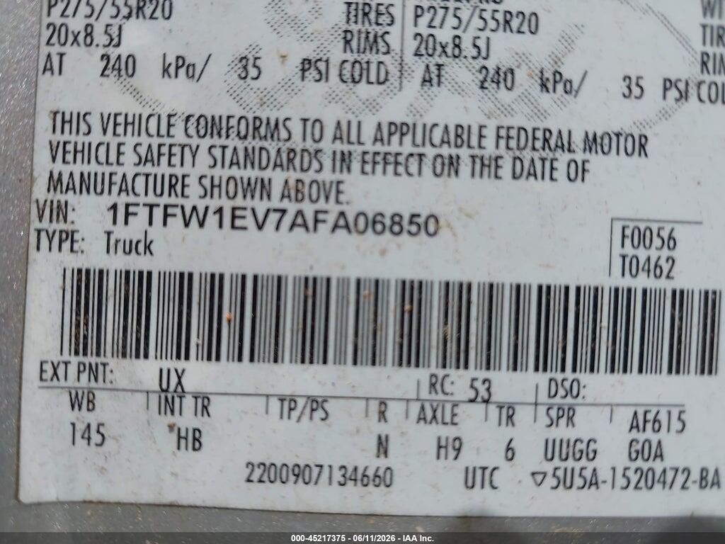 1FTFW1EV7AFA06850 2010 FORD F-150 photo no. 9