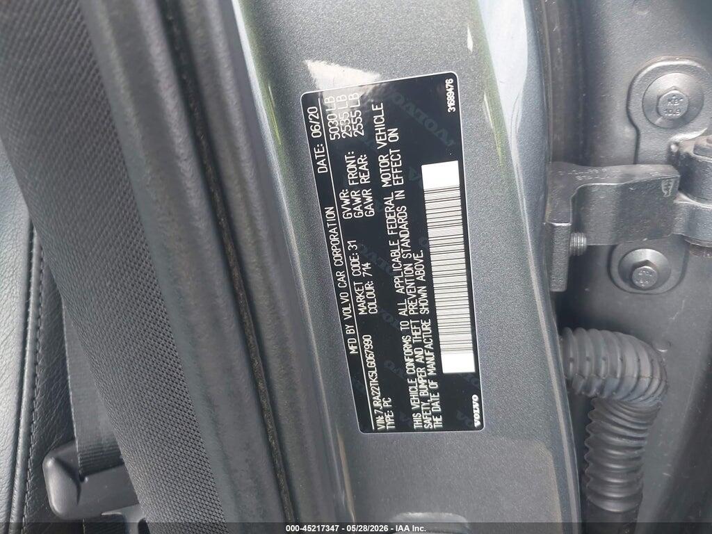 7JRA22TK5LG067990 2020 VOLVO S60 photo no. 9