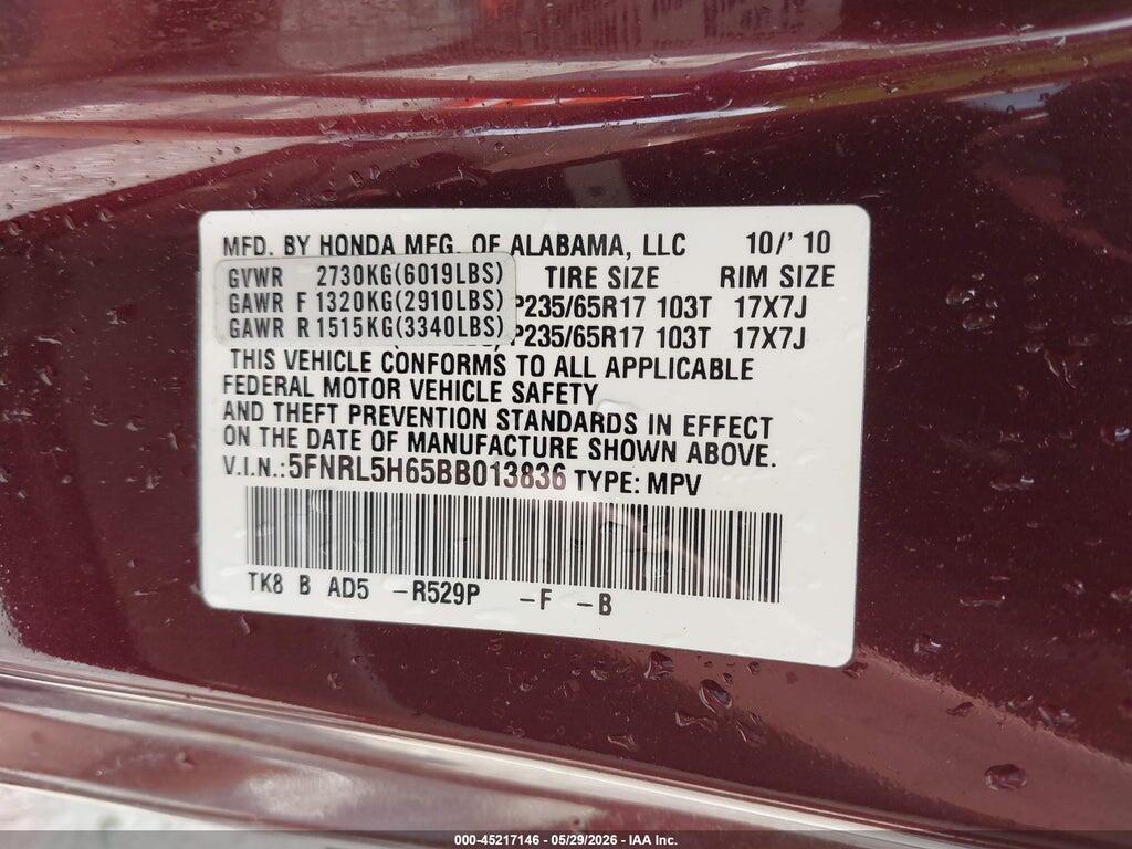 5FNRL5H65BB013836 2011 HONDA ODYSSEY photo no. 9