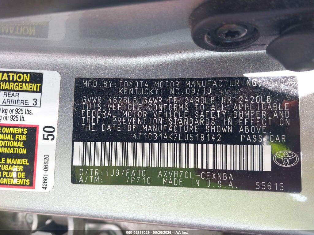 4T1C31AK7LU518142 2020 TOYOTA CAMRY photo no. 9