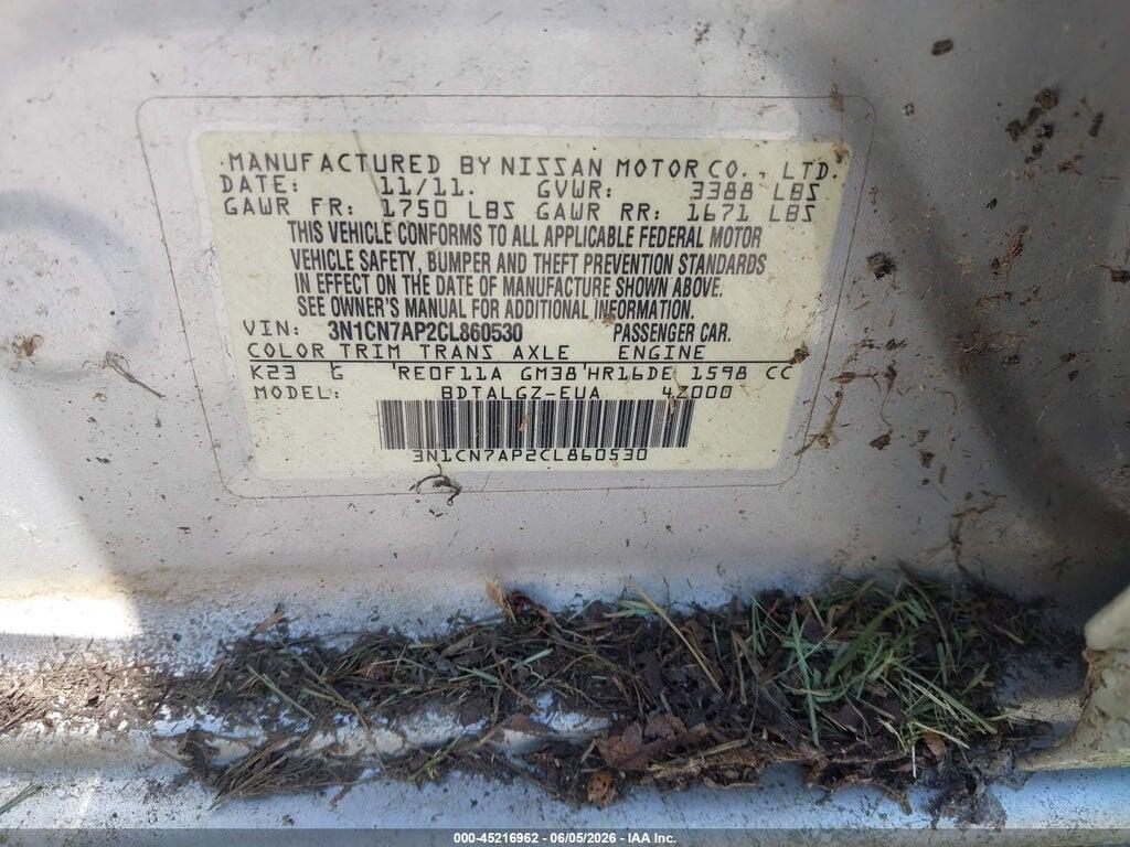 3N1CN7AP2CL860530 2012 NISSAN VERSA photo no. 9