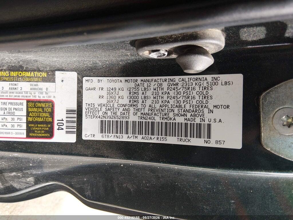 5TEPX42N39Z652893 2009 TOYOTA TACOMA photo no. 9