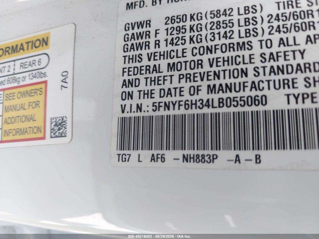 5FNYF6H34LB055060 2020 HONDA PILOT photo no. 9