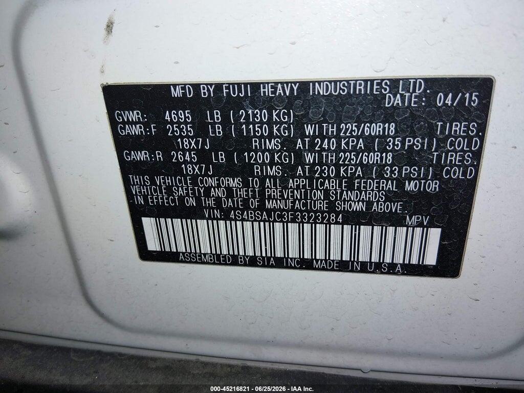 4S4BSAJC3F3323284 2015 SUBARU OUTBACK photo no. 9