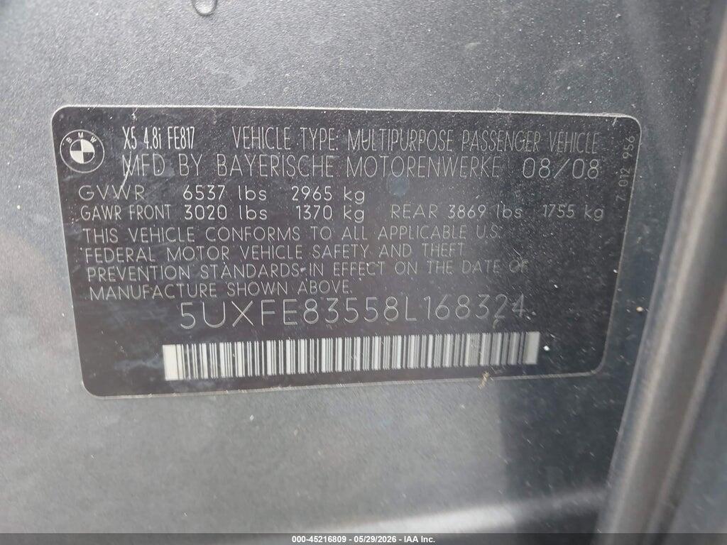 5UXFE83558L168324 2008 BMW X5 photo no. 9