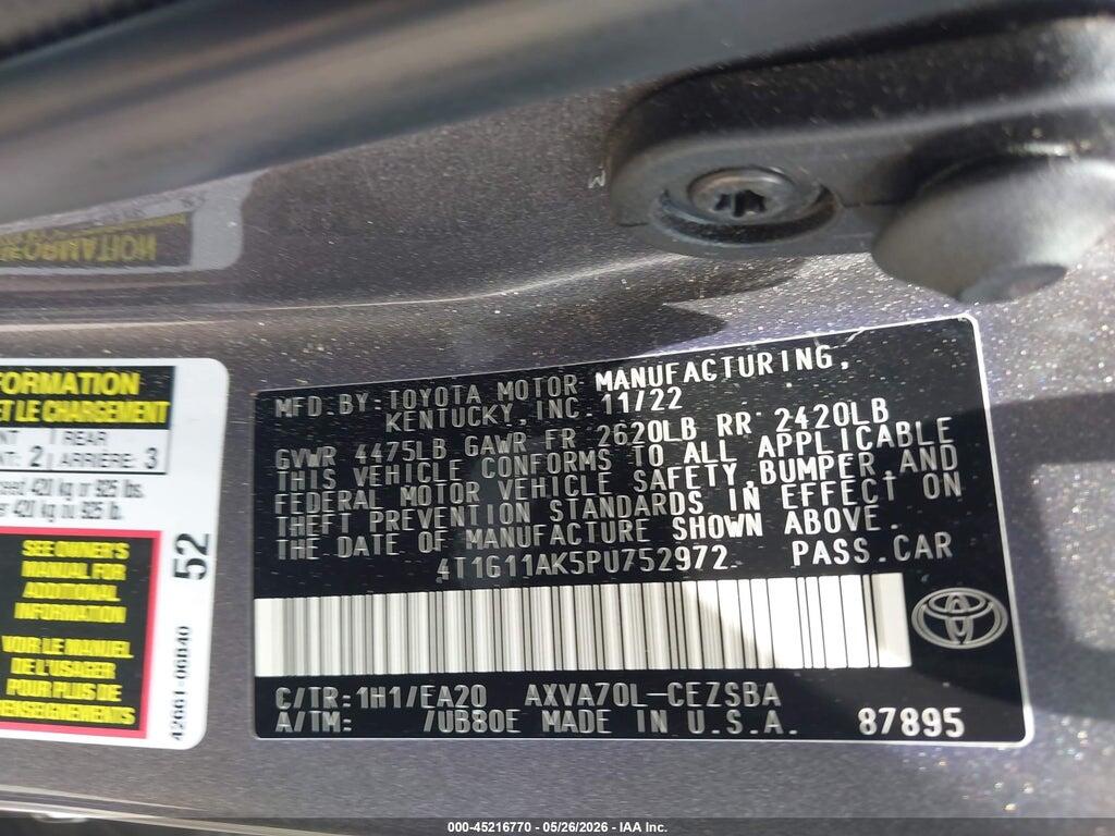 4T1G11AK5PU752972 2023 TOYOTA CAMRY photo no. 9