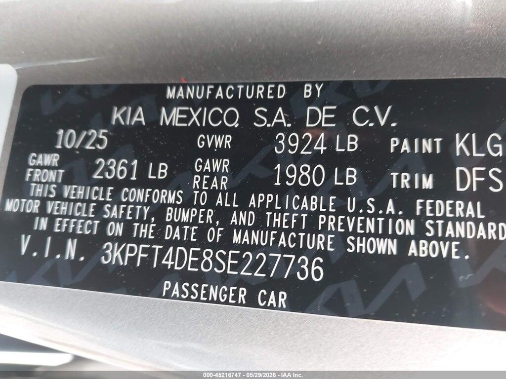 3KPFT4DE8SE227736 2025 KIA K4 photo no. 9