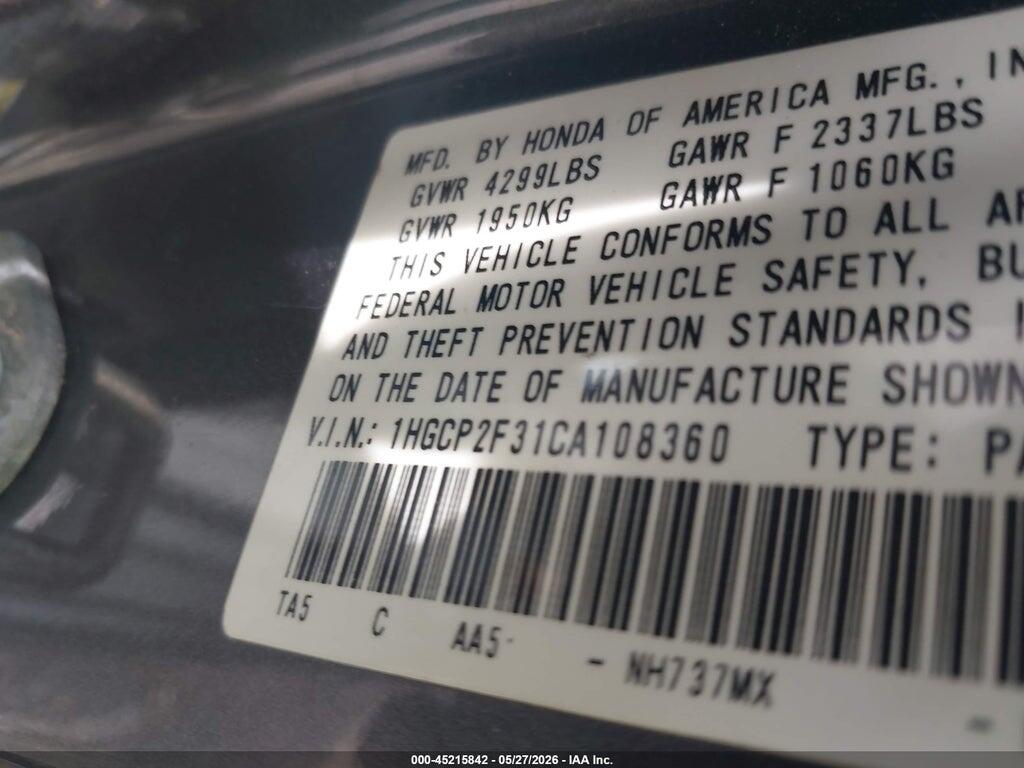 1HGCP2F31CA108360 2012 HONDA ACCORD photo no. 9