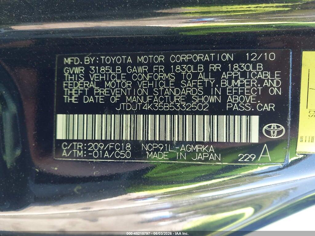 JTDJT4K35B5332502 2011 TOYOTA YARIS photo no. 9