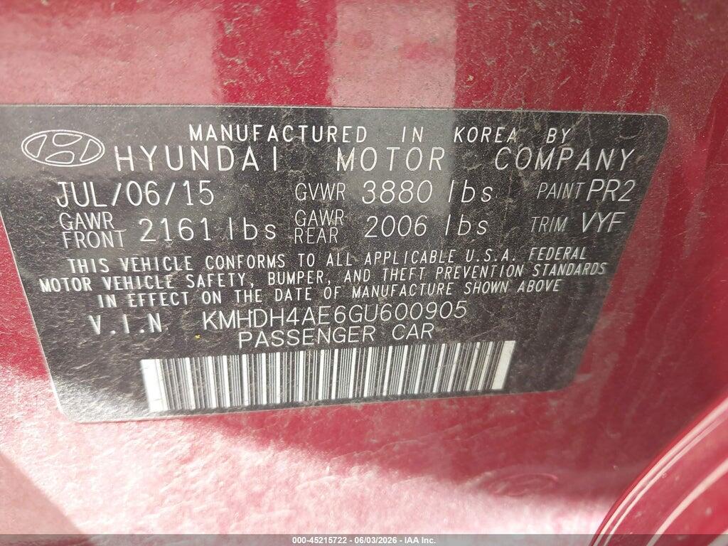 KMHDH4AE6GU600905 2016 HYUNDAI ELANTRA photo no. 9
