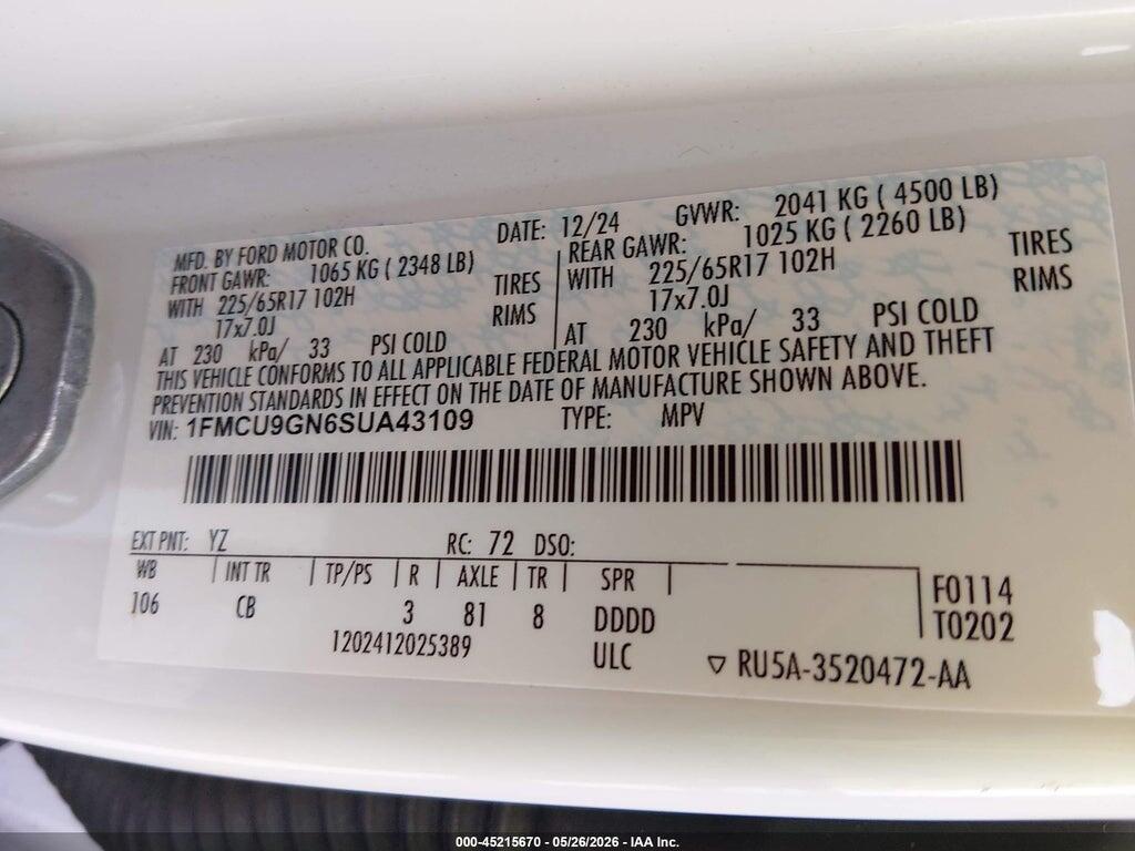 1FMCU9GN6SUA43109 2025 FORD ESCAPE photo no. 9