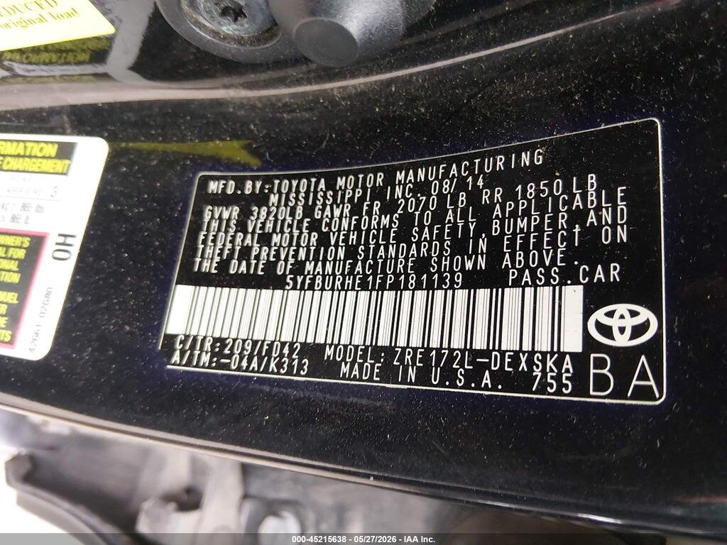 5YFBURHE1FP181139 2015 TOYOTA COROLLA photo no. 9
