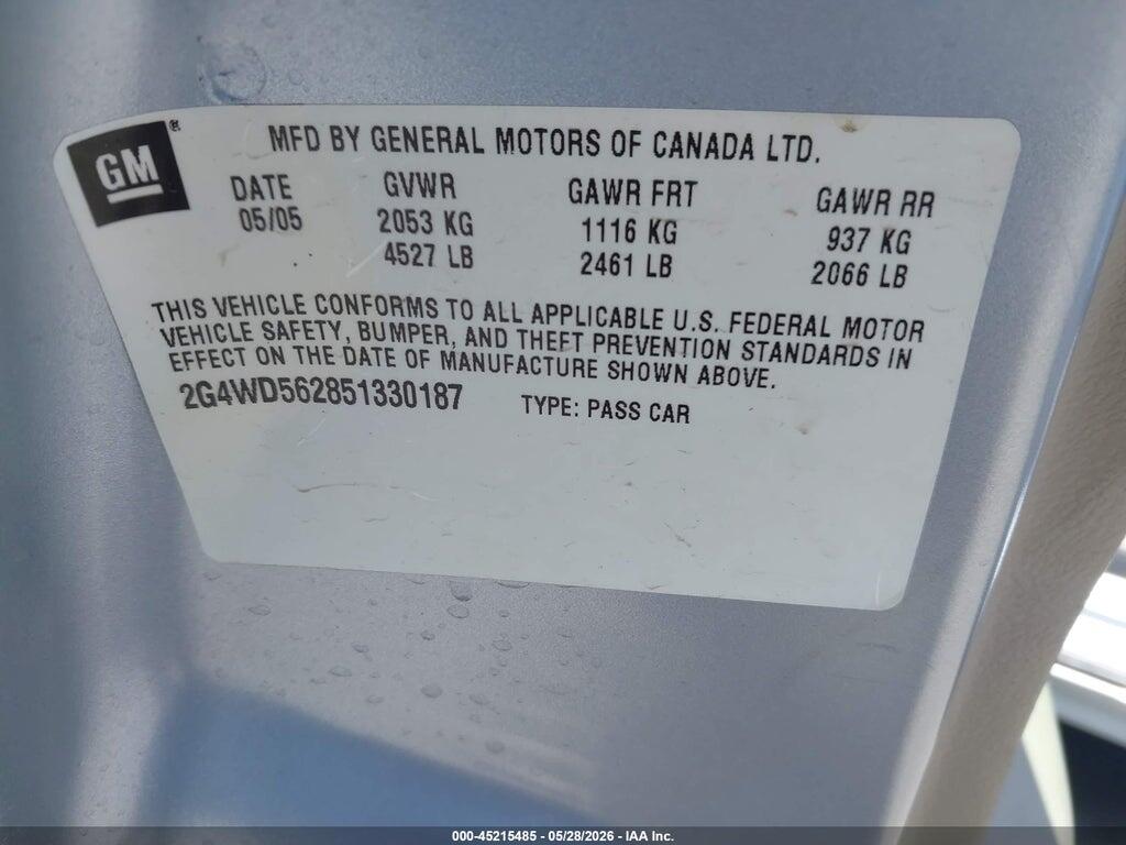 2G4WD562851330187 2005 BUICK LACROSSE photo no. 9