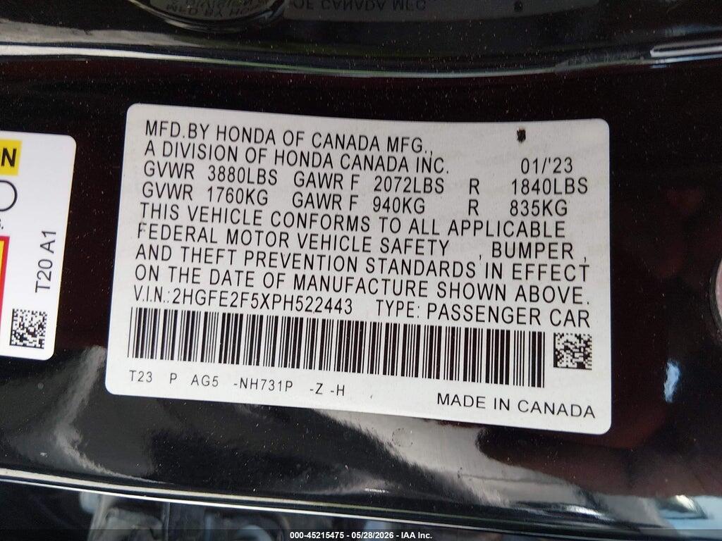 2HGFE2F5XPH522443 2023 HONDA CIVIC photo no. 9