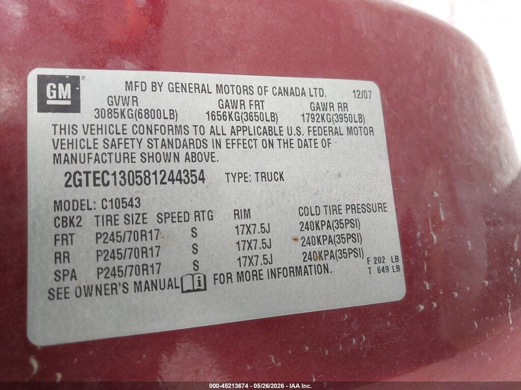 2GTEC130581244354 2008 GMC SIERRA 1500 photo no. 9