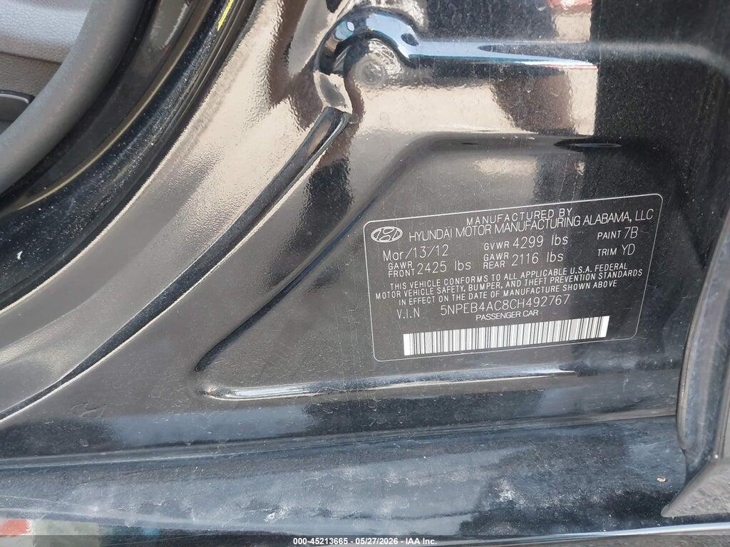 5NPEB4AC8CH492767 2012 HYUNDAI SONATA photo no. 9