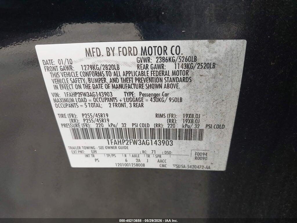 1FAHP2FW3AG143903 2010 FORD TAURUS photo no. 9