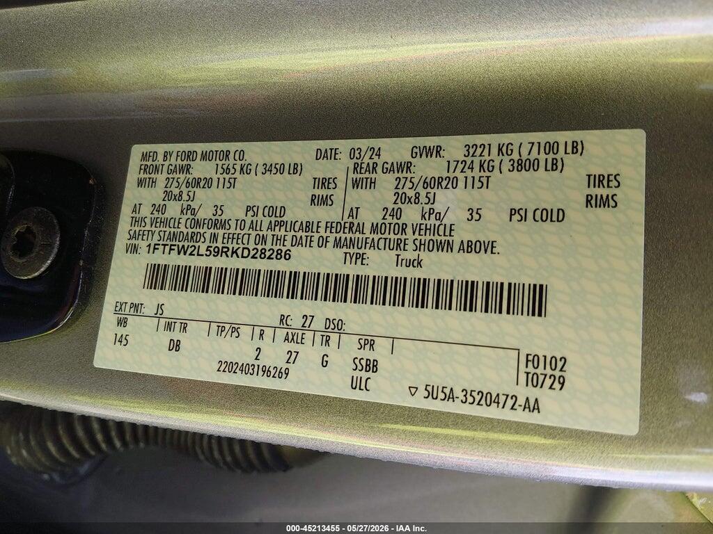 1FTFW2L59RKD28286 2024 FORD F-150 photo no. 9